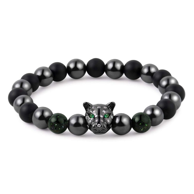 Karseer Black Panther Magnetic Hematite and Matte Onyx Natural Stones Beaded Stretch Bracelet Energy Crystal Meditation Prayer Stress Relief Beads Bracelet for Men Women - Image 2